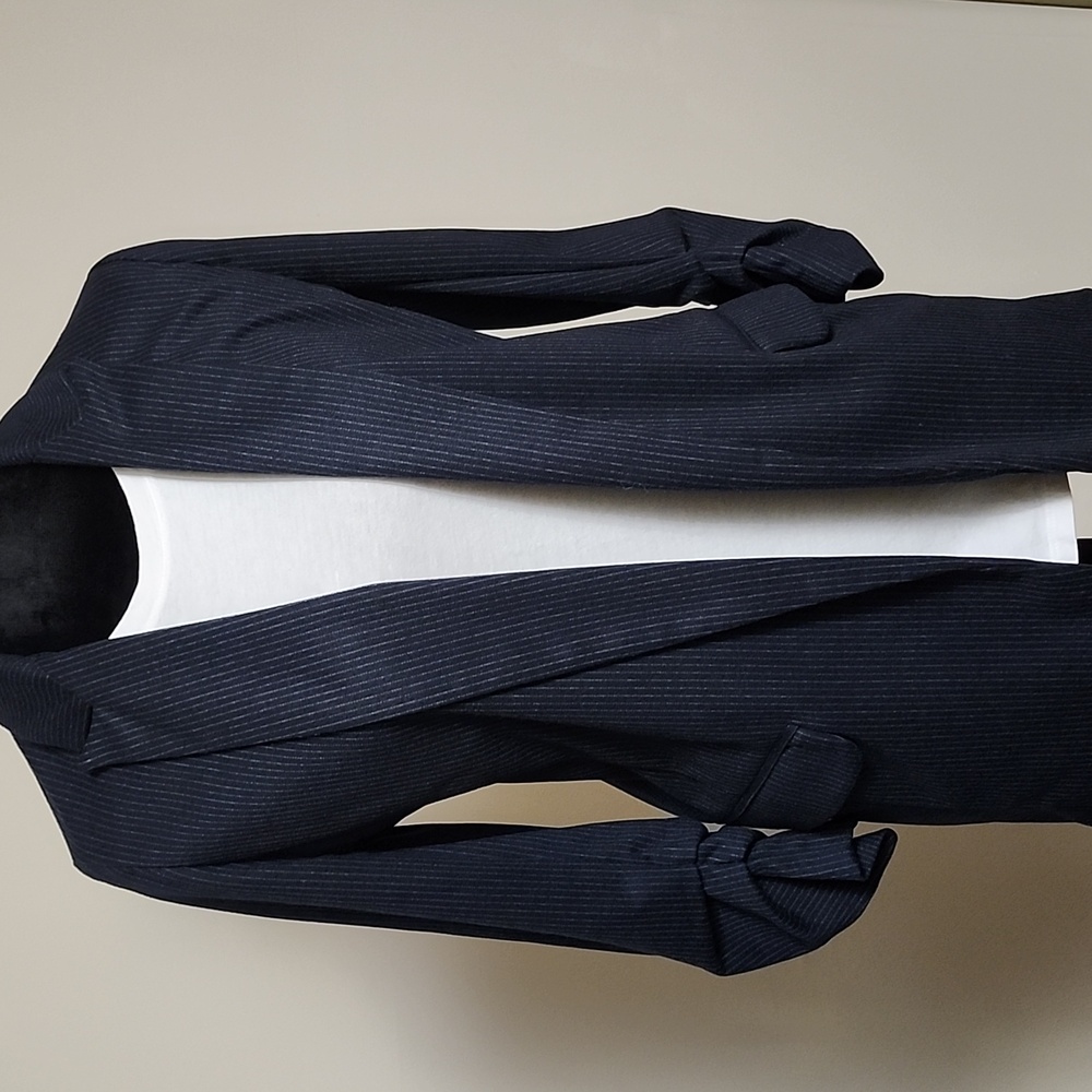 Dynamite Navy Pinstripe Longline Blazer Ruched 3/4 Sleeves Size XS